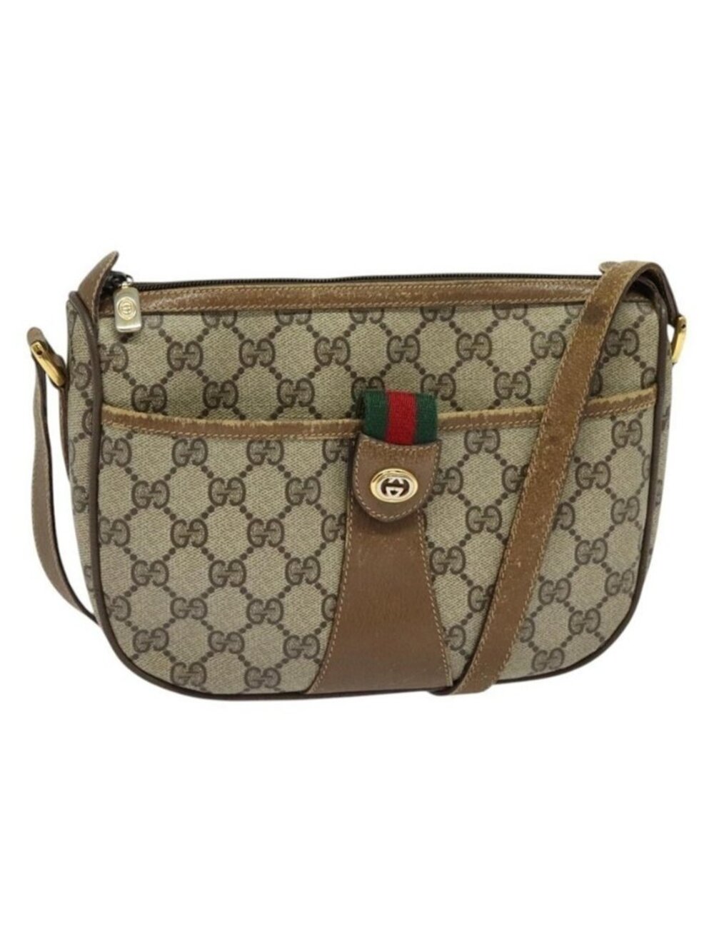 Authentic GUCCI GG Supreme Web Sherry Line Shoulder Bag PVC Beige 56 02 032